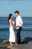 I wore this dress for my engagement photos and thought it was very pretty and well made. It's slightly loose in the stomach area- I wish it were slightly more snug but overall it was a good fit. I liked the cute tied straps on the shoulders. Would recommend. - Ariel S.