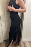 Wearing to black tie optional wedding. Super comfy stretchy material and good quality. May need to wear some shape-wear with it. Love how the side slit is truly on the side and not the front part of the leg. - Dana J.