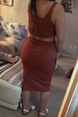 Very comfortable and soft material. Lots of stretch. I ordered a medium and it fit like a glove. The measurements are 34D/29/41. - Jennifer W.