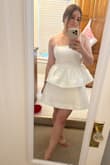 Love this dress. It's so cute. Has a girlie silhouette but it's structured. Not tight fitting, only at the top. Not see-through. Covers up my belly which is a plus! I got this for my rehearsal dinner for my wedding. Going for a city chic vibe. Looks really nice after you steam it and has a pretty structured satin look and feel! Excited to wear! - Kayla A.