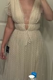 I was so excited to get this dress in for my bridal shower, but I was so disappointed to see how see through the bottom was. You could totally see my legs through the fabric. It could work if someone added a slip underneath, but I didn't want to add another layer! Otherwise the dress is so cute and I love the Swiss dot pattern. - Megan P.