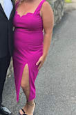 This dress was so comfortable and fit perfectly. I got so many compliments on the color and the unique scalloped neckline. It made me feel so beautiful! The slit in the front was just enough to feel sexy without me having to pull it down all night. Love love love this dress!! - Samantha S.