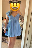 I ordered the large first (1st pic) based on reviews, but it was large in the bust with no way to adjust and the cups seemed to fall outwards even with my larger chest. I also had 2-3 in of room in the waist. I ordered the medium (2nd pic) and returned the large. The medium fits much better, no gapping in the boob cups, and it falls on my body much nicer.  It has a slip, which is nice. The zipper is hard to get up. It'll need a steam, but the quality of the dress overall is great! - Sophia S.