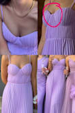 Very nice dress. The bodice is not very tight, I recommend keeping your back straight in the photos otherwise it makes a bad shape. The only flaw is the central part between the breasts remains open, you can see the bra. I had to sew the dress to the bandeau bra to keep it close to the body (you can see it clearly in the photos)
I received many compliments on the dress, I'm really happy - Sabrina S.