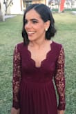 I ordered the dress for a friend's wedding, I really loved it. The lace on the sleeves is not stretch but it fits well in my arms. It looks better in person than in the picture, the quality is very good and it looks amazing.
I really loved this dress, it fits perfectly. - Gabriela M.