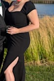 It worked well for a black-tie wedding. I was 12 weeks postpartum and breastfeeding so finding something to fit my bust was tricky. This dress has the stretch I needed while also containing my breasts well. The shoulders can be capped or drop onto the arms. - Christina Q.