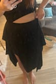 I'm always excited to do reviews to help other shoppers. So thank you to everyone who has taken the time to do them.
So. This dress. I'm 5'9 170 ish. The large has about an inch too much space side to side, but you can tie it up with the extra material over the front and it's ok. The boob part- is the reason I could not do a medium. Almost have some underboob coming out so I'm going to get some stickies and some fashion tape and see what I can do. Overall for 50$ it a nice, classy dress. My husband said he liked the asymmetrical design so I'm going to keep it. I took pictures I hope they are helpful to you! - Britton P.