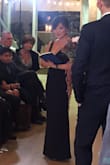 I bought this dress for a winter wedding and received lots of compliments. The dress is very simple, so I added a thin, sparkly black belt to give it a little more interest. Overall, the dress is really comfortable and has a great weight to it (i.e. it doesn't feel cheap). Some notes:  I'm rather petite so I had to get the straps shortened (they kept calling off my shoulders), and even after shortening the straps, there was still a LOT of cleavage because the v-neck drops pretty low...something to keep in mind if you're considering this for a more conservative event. And I wore 4.5" heels but had to get the dress hemmed... but I have to get everything hemmed because I'm so short! - Jess T.