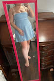 Compared to the other XL dresses I have bought, it's a little tight on the bust. Still a super cute dress though and I love the pops of white. It's a great length and love the shade of blue. - Katie W.