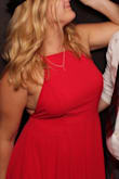 I love this dress, I wore it to a wedding and got a lot of compliments on it, it's just beautiful. Only complaint is that since it's a bit heavy the thin straps started to dig in by the end of the night and the material chaffed so I was uncomfortable, I couldn't wait to get it off once we left. It might be possible that the straps dug in because the waist wasn't tight enough to hold the dress up and the material was so heavy. That being said, I'd still recommend this dress!
PS - The cropped picture is for color cuz the flash was weird in the first pic. - Stephanie C.