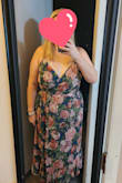 I'm a 16 in American Eagle Jeans, wear a 38D/DD, and I'm 5'8". Ordered an XXL, fit fine. The dress fell right to the middle of my shin. The problem was all in the bust area, everywhere else was nice. The fabric rolled at the cleavage to reveal the blue lining. Which at the end of the day could look intentional to others, but I knew it wasn't supposed to. I could wear a strapless bra under okay (photo is without). There was just a little too much cleavage to keep for the wedding I'm attending. I ended up returning because I wasn't in love with it. - Katie W.