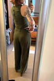 I really love this outfit! The fit is so flattering and the material is super soft, light, and breathable. I got this for a green-themed pre-wedding cocktail party in Texas and it couldn't be more perfect. I'm not usually a dress person so I was really happy to find something like this. The only issue is I will probably need to hem the pants about an inch because my legs are a bit on the shorter side. The fit is also slightly snug for a medium, but not to the point of discomfort. Overall, this is a great outfit for a great price! - Katarina I.