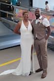Love, love, love this dress! It fit perfectly! Very comfortable and not too heavy for my beachside/cruise wedding! I did have alterations in order to attach the lacy sheath and silk liner down the long split to keep them from separating as I walked. But other than that, it was PERFECT! - Sonia D.