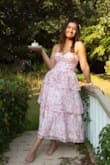 This dress is SOOO PRETTY and was great for my birthday photoshoot. I typically wear a size small; the website recommended I purchase a medium and that ended up being the right size. I feel like a small would've been super tight around my rib cage. I wish the bust area was better for smaller boobs. I ended up needing padding inserts to fill in the cups. I definitely will be wearing this dress again! - Jasmine G.