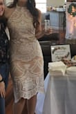 I purchased this dress back in March 2020 for my bridal shower. It was stunning and I received so many compliments. Great high quality material, lined well- a bit thicker. There is no give or stretch to the dress, so beware! I carry my weight in my bottom/thighs so it was a bit snug on the bottom. Unfortunately, my shower was in March and I was pretty pale. A few people made comments that the nude color lining matched my skin and looked like I was just wearing a see through lace dress. Insert eyeroll. - Ashley H.