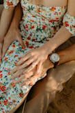 This dress was perfect for our engagement shoot! I love the colors, the floral design and the delicate cold shoulder sleeves. I ordered a smaller size than normal, and it fit perfectly. You do have to be careful about the skirt blowing up with the two massive slits in the front! I'm excited to wear it again. Photo credit to Vanessa Halliday :) - Julia K.