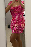 This dress is BEAUTIFUL! The color is very bright and the flowers are super cute. The only problem it has is that it runs too small. I am usually a S or M but I read the comments about the issue with the sizes, so I decided to go for an L, and thank God I did. I also agree with one of the other comments about the length. I am 5' 3'' and the length is right for me but I am not sure if it will be the same for someone 5' 5'' and above. - Hellen O.