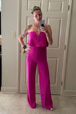 I love the color of this jumpsuit. As many others have said, it's super comfortable and high-quality. I was a little bummed because I'm always a medium in Lulus, but the medium was just too snug and showed every little curve on me so I had to order the large. I will include photos of the medium and the large. - Ashley S.