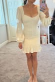 I think this dress is beautiful. Love the color and sleeves, my biggest issue is that even with my small bust, I feel like I'm falling out of the top. I'm a 32b, so not terribly big. I am just not comfortable with how low it sits. I am returning. - Daisy H.