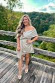 Obsessed with this dress! It's so beautiful in person; definitely more of a champagne color, but that was perfect for my "Pearls and Prosecco" themed bridal shower. I agree with some of these reviews that the zipper isn't great and gets stuck. I also agree it runs quite small (especially if you're curvy), I have the dress in the sage color in an XL, and due to the faulty zipper, it barely doesn't close. However, when sizing up to the XXL in the ivory, I had to get it taken in because it was slightly too big. All in all, I would recommend it and it's great for the price! Received lots of compliments and felt so beautiful and elegant :) - Alissa C.