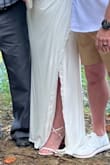 I had high hopes as they seemed to be the perfect blend of elegance & comfort. The design features a beautiful pearl strap that adds a touch of sophistication, and I was excited to wear them. I tried them on three times prior to the wedding without incident. However, just minutes before walking down the aisle, disaster struck. As I was tying the strap on one heel it broke & pearls went flying everywhere. I was devastated. This was not just about a shoe malfunction; it was a moment that should have been filled with joy & excitement, instead, I was left in tears. They looked stunning and I genuinely wanted to love them but scrambled to find a solution. Ultimately, I had to take the pearls off the other heel and tie the remaining satin from the straps to the loop on each side of the shoes to make it work. That left the straps shorter & tight around my ankles. Pic show before breaking & end result. I would suggest thoroughly inspecting the heels before your big day & consider bringing alternatives, just in case. - Jennifer H.
