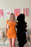 This dress was perfect! I loved how stretchy it was (I ordered a L just in case but a medium would've worked too!) I really liked the ruching, it was super good quality and I had no problems with the length either. The sleeves stayed up well and it was really comfortable :) 10/10 - Paige O.