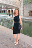 The material is stretchy super soft, handles washing perfectly with no ironing needed, nice looking and elegant. I was worried that my very small chest and shoulder may not look right, but it was beyond my expectations! My hips are one size up difference with the shoulder and it was always a problem to find a fitting dress. - Vasylyna S.