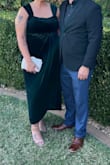 This dress was great! I loved the fit, it was super sexy too. The only bad thing the color of the dress got everywhere. My hands were green, my nails stained a different color and it got all over my undergarments. Other than that I loved the dress. The slit also was not as high as the photo. - Sara E.
