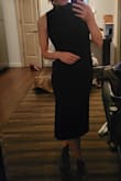 I enjoyed this dress! The ruching is flattering and the fabric is soft and stretchy. The midi length hit at the perfect place on my calf and the mock neck fit nicely. I wonder how long the fabric will last--it is pretty thin. It's not thick or sturdy enough to hold you in and does cling in the belly but it still drapes nicely. Overall, a pretty good value! - MJ G.