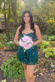 My daughter chose this dress for her senior homecoming dance. It is absolutely gorgeous and well made. It fit perfectly, even with a larger bust. She did use a little bit of fashion tape at the top of the cups because it is strapless and she didn't want to worry about it slipping down. The green color is beautiful. Looks as good as the pictures, if not better. Length was good too. Very happy with this purchase. Shipping was quick, less than a week. Customer service is great if you have any problems. (We had to return a different dress for my other daughter and they were amazing.) - Laraina W.