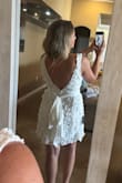 I feel in love with this dress and planned to get married in it. Our wedding date got postponed to winter so this was a no go. It is super low cute and I would have gotten it altered to fix that with mesh or something a little less revealing. I was really drawn to the open back. - Tiffany C.