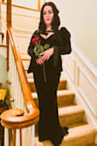 I bought this for a Morticia Addams costume but intend to wear this dress for other events too. It's well-made and fits beautifully. I will say that it is NEARLY too tight in the chest for me; I chose 36DDD for the review because that was the largest cup they offered, but in reality, I wear a 36H bra (43" bust). This dress makes the ladies look INCREDIBLE, but I really needed a different bra for it to look perfect (will get one before I wear it again). Only other note is that the sleeves were slightly too large on the shoulder so they wanted to fall down; we had to pin them in the back to keep them up on the shoulders all night. Will probably add a seam for a more permanent solution. - Alexandra C.