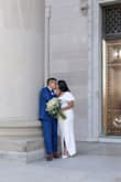 I had ordered this dress for my elopement & fell completely in love!! The way it was taken in our pictures came out to be a dream!! I do recommend sizing up one more size if you like it a little more loose on the front! But overall, this is beautiful + would buy this dress again in a heartbeat! - Itzel P.
