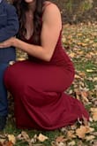 Ordered this dress in wine red for a fall wedding and it was beautiful! Thicker fabric with just a bit of stretch made it super comfortable and the colour was gorgeous. A deeper red than the photos. I did have to hem it but fit was perfect otherwise, love that the straps were adjustable as well. I was complimented all night! - Robyn S.
