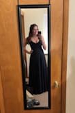I wore this to the military ball and it was a great pick! Length was perfect and I went up a size since it was a lace up back and I think that really made it fit so well! There are no pockets which is a bummer. I did love how lightweight the dress was too! I would definitely recommend! I was bloated by the end of the night, and to me, it showed so I attached a photo when I did my test hair for the event. - Katie K.