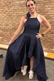 I originally ordered this in a medium and it fit perfectly everywhere except the waist where it was too tight. However, I loved everything else about it, so I ordered a size large. That fit perfectly in the waist, but was too large in the bust. Thankfully I was able to tailor it for a perfect fit. I wore it to a sneaker ball and got a ton of compliments. - Erin V.