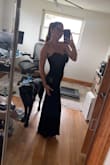Dramatic Stunner Navy Velvet Bow Strapless Maxi Dress