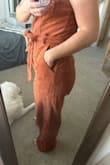 big fan of corduroy so of course I needed this. Also, jumpsuits for short gals! I am wearing a 3" heel in the photo. I do like this and think it's solid quality. This doesn't feel too heavy or too light. Yes, there are two pockets as well, which is ideal. - Brandie R.