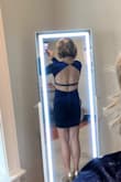 I usually always wear an extra small, but I would size up if you want the dress to be less tight and longer. When I walked the dress would also continue to creep up. It's a very pretty dark navy blue. I really wanted to like it, but it's very revealing, which may be ok depending on the type of event. Unfortunately, I can't return but hoping I can exchange for a larger size - Erin P.