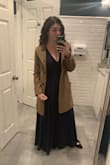 Beautiful dress, lovely navy color. I enjoyed the shape and cut which were very flattering. Had this altered to have 3" removed from the bottom so I could wear it with flats and that made the fit perfect! I'm 5'6". Highly recommend. Looking forward to wearing again - Morgan E.