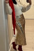 Wore Christmas Eve; got lots of compliments; has just a little stretch; normally I wear a small but read reviews and went up to a medium. - Felisha B.