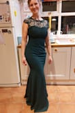 I absolutely love this dress!! I'm a UK size 10 and having read lots of the reviews I ordered this dress in a Medium. However, it was a little on that large side, wearable, but not as flattering as it might have been. I reordered it in small; it was a tiny bit tight on the top, where there is no give, but overall it was much better, and I returned the Medium. I had a couple of inches taken off the bottom of the dress after these photos were taken. - Claire C.