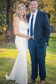 This dress was absolutely what I was looking for! Its classic silhouette was perfect for our outside fall wedding and was absolutely stunning in person! We had our children in our wedding and the dress was extremely comfortable (it had some stretch) and allowed me to move freely with them. I highly recommend this dress! I received so many compliments! - Megan C.