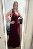 I LOVED the material of this dress and it fit beautifully everywhere but the chest and shoulders. There is not enough support for bigger breasts. I was wearing a sticky bra in the images, but I didn't feel comfortable enough in it to wear as is and would've had to get mesh put in the sides and get the shoulders taken up. It would be one thing to have only the deep V in the front, but with the sides cut just as low it was impossible to get enough coverage/support, so I had to return. It also is quite long (I'm 5'8') and would require tall heels or a hem adjustment. - Rachel R.
