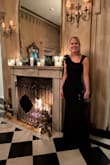 This dress has a thick fabric (perfect for a January NY wedding), and it is long. I am 5'7 and wore with 4 inch heels, and it hovered on the floor perfectly. It took a little work to steam, and the fabric's thickness means that, although it's stretchy, it's still pretty tight and structured, so it doesn't have a lot of give. I would definitely order true to size/don't size down. - Brianne M.