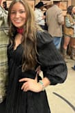 I purchased for a rodeo banquet I had and it was beautiful! I got so many compliments on it. Not too short and the sleeves are super cute as well. Love the V neck, made for a cute tied rose wild rag moment. - Allison M.