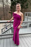 My daughters buy dresses from Lulus for Prom, sorority formals etc. I really didn't think that, as a 51 year old woman, I would find something that would work for me. But this one was special! It just looks like it was much more expensive than it actually was. The detail of the 3D flowers on the shoulder line looks like something you would find on a designer dress.  The fabric is a little thicker and has more body than the other dresses I tried on which gives it a nicer drape and a heavier feel. The open neckline with the support of the one shoulder allows for the visual of a strapless without fighting to keep the dress up all night. And of course, ruching at the waistline just looks good on everyone. Negatives: For a short girl like me, the alterations were rather expensive considering the price of the dress. In addition to having it shortened, I had the slit closed about 6 inches to make it proportional on my shorter frame. - MAGAN H.