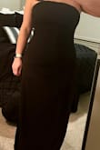 This is a great simple formal black dress to have on hand. Fits great, true to size with a bit of stretch. I'm 5'6 and it's a tad long, even with heels, so I'm having it hemmed an inch or two. Other than that, a great dress. Would highly recommend - Ginnie B.