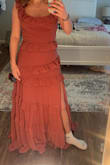 I ordered this dress in a small, but exchanged it for an extra small. The extra small was still a little bit big in the chest, and the straps were too big. I ended up returning both of them however, I loved the detail and how it looked. But the color was not what I expected. It came out more darker than online. Although I want you to order the Navy, it's out of stock and the date for restock keeps getting pushed back. I'm a little disappointed, but it will do. - Lia F.