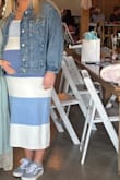 I purchased this dress for my baby shower. I was 35 weeks pregnant and I ordered one size up. The material is so soft and good quality. Not see through and stretched well over the large bump. Colors as seen in photo. - 711 M.